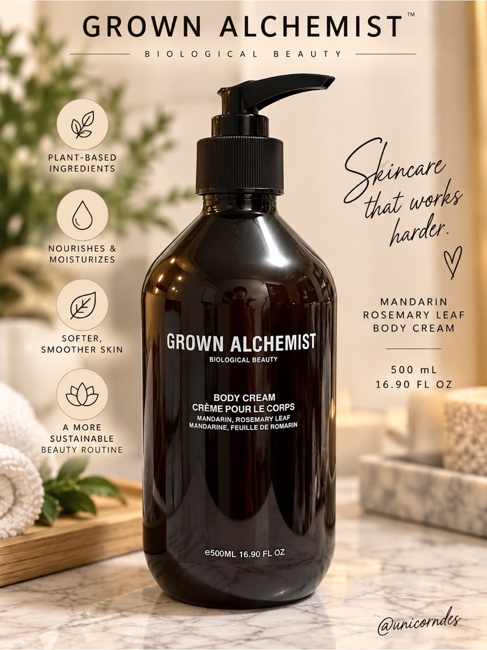 Grown Alchemist Body Cream Mandarin Rosemary Leaf 500mL 16.9 oz Full Size